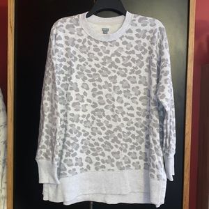 Aerie Oversized Pullover Grey Leopard Crewneck
